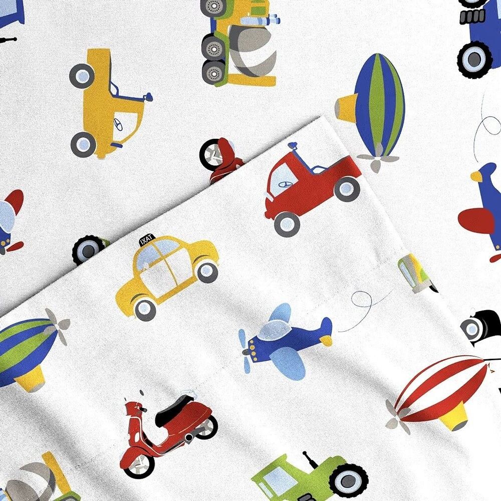 Dream Factory Twin Flat Sheet: Airplanes, Train, And Automobiles And Others